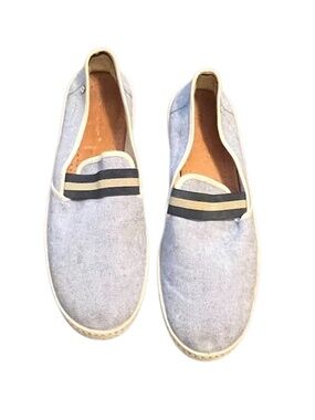 Rivieras Canvas Oxford Loafer with Striped Elastic Band in Blue. Size 10.5